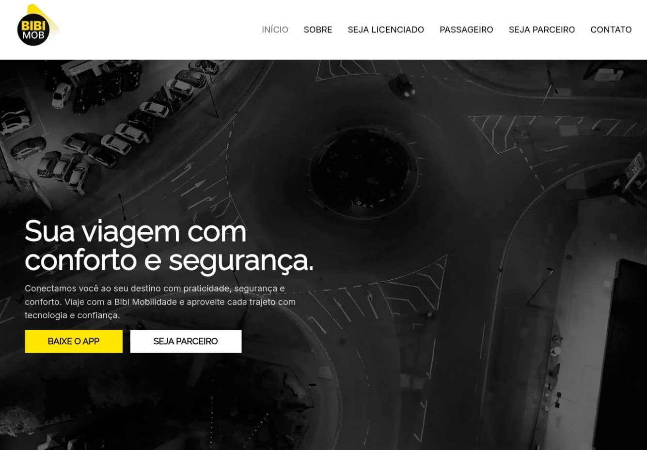 Abertura do site Bibi Mobilidade com vídeo urbano e caminhos para passageiros e parceiros