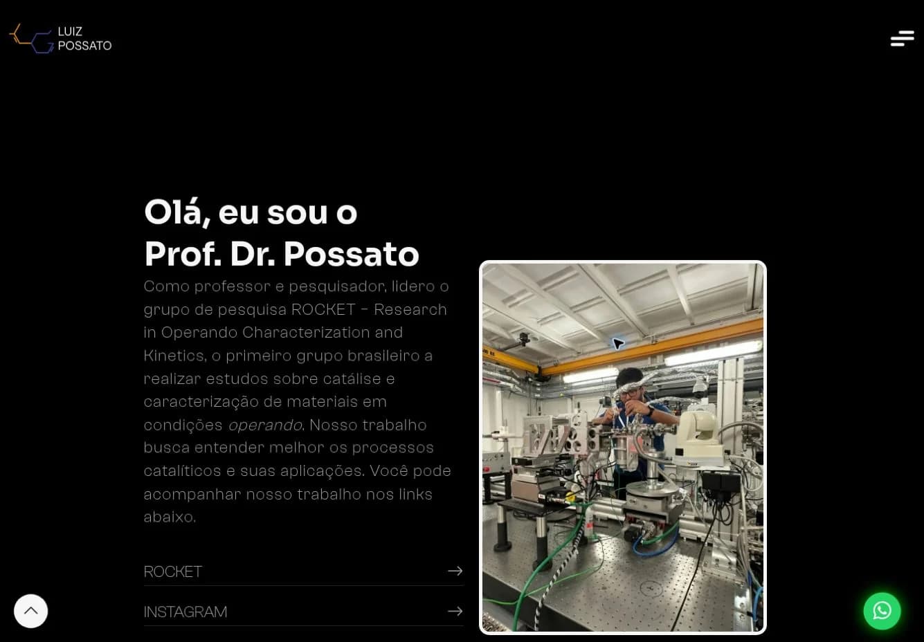 Apresentação do Prof. Dr. Possato com fotografia de pesquisa e links profissionais