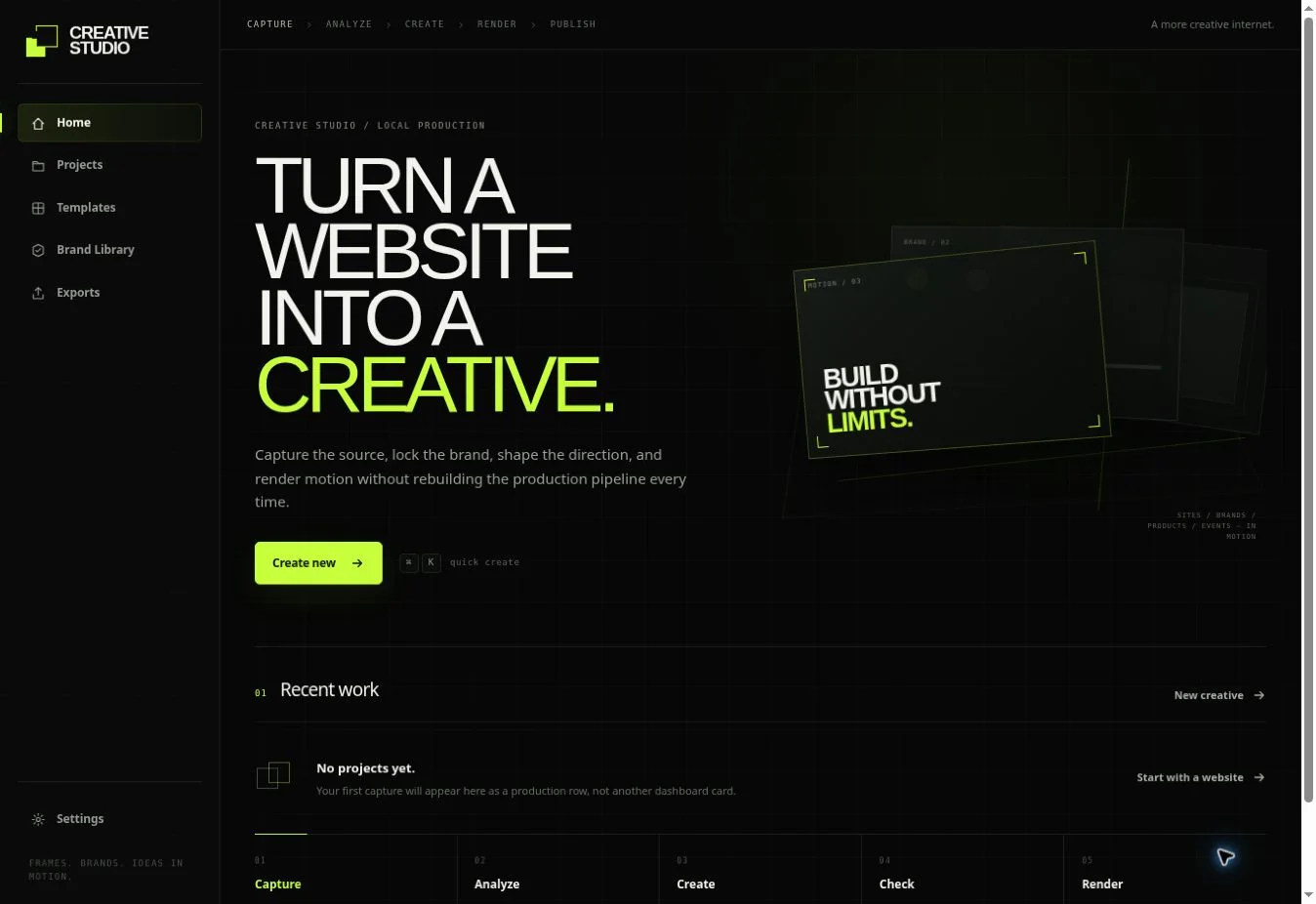 Página de apresentação de NX Creative Studio