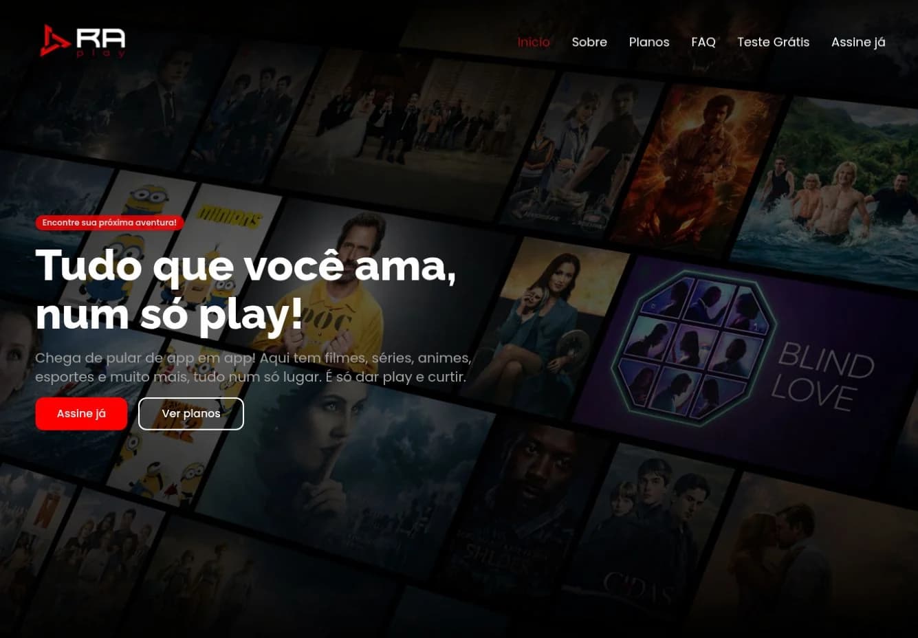 Abertura da landing page RA Play com chamada principal e links para planos