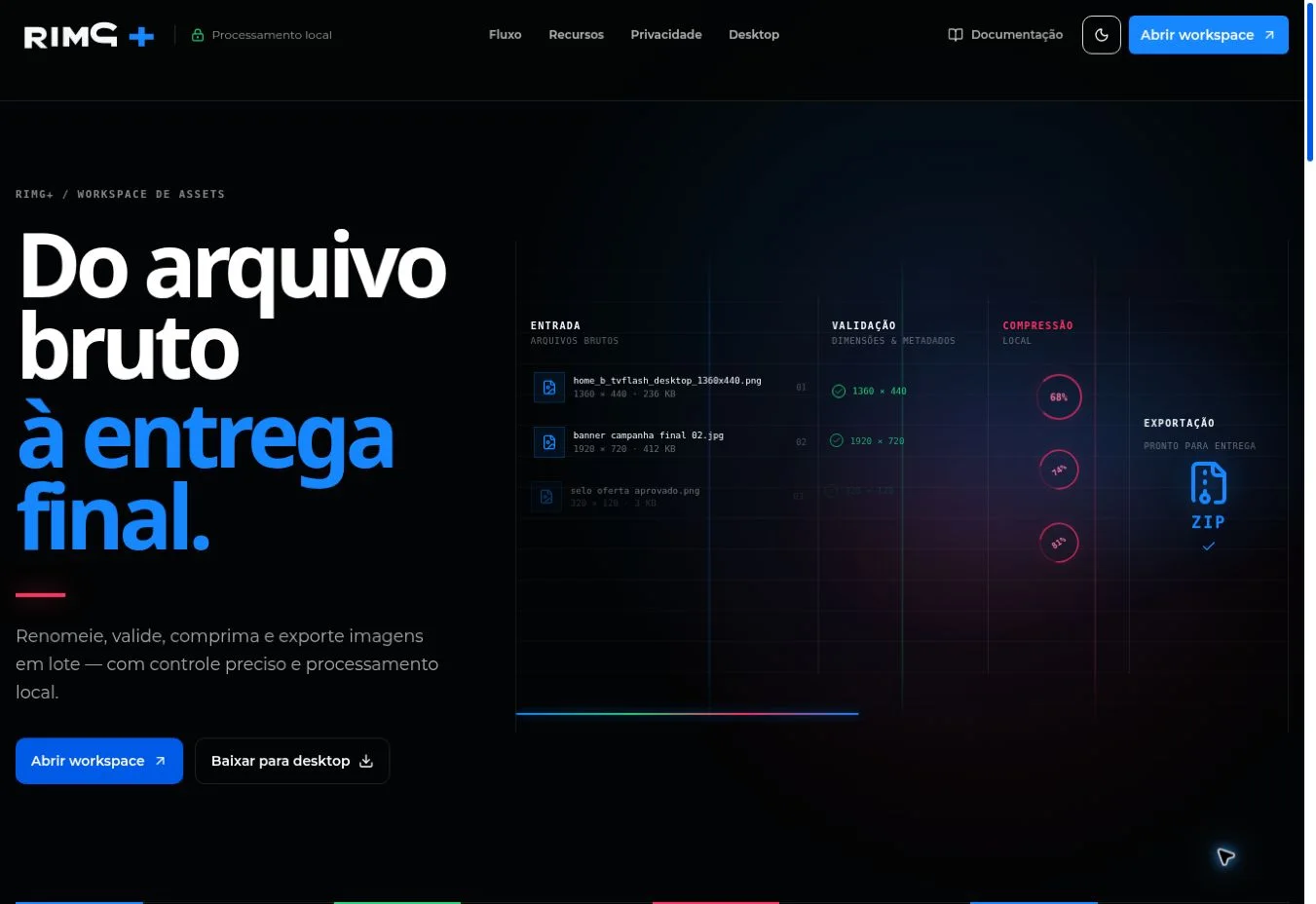 Página de apresentação de RIMG+