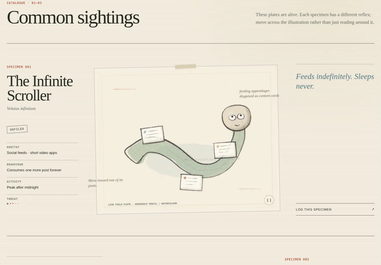 Prancha The Infinite Scroller no catálogo ilustrado de The Internet Field Guide